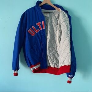 DeLONG Ultimate Patches Vintage Quilted Throwback Bomber Jacket XL USA Rare Blue